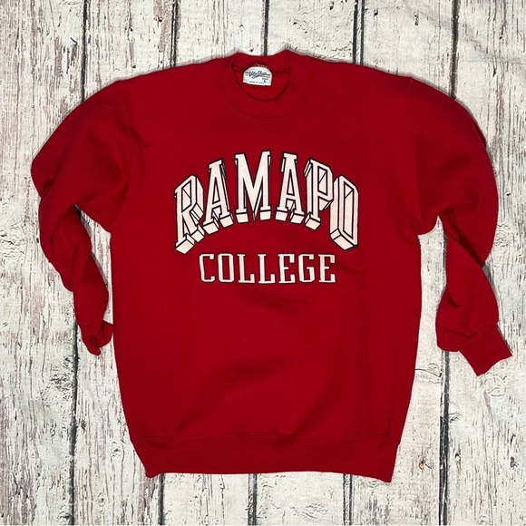 Vintage Ramapo College Red University Collegiate 1980s Crewneck Sweatshirt - Picture 1 of 3